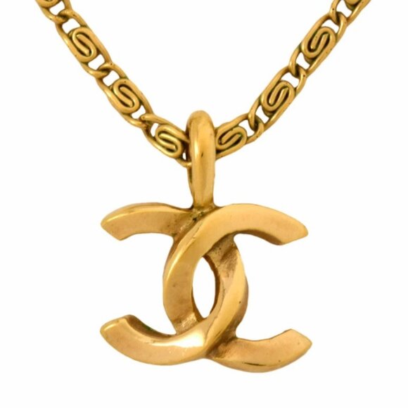CHANEL CC Logo Necklace 16" Gold Tone Auth - Picture 1 of 6